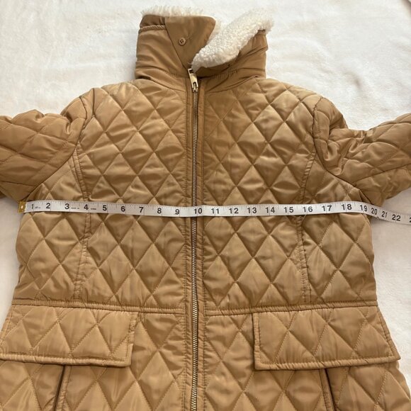 Michael Kors Tan Quilted Jacket W/ Sherpa Collar Zip Closure Womens Size M - Picture 11 of 16